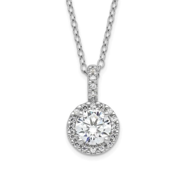 18K White Gold Round Diamond Halo Drop Necklace