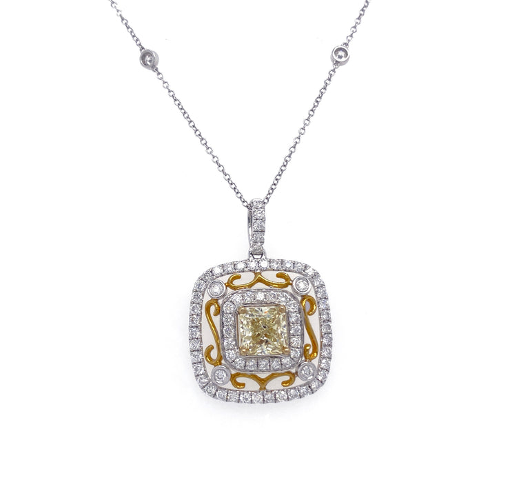 3.56 Cttw Radiant And Round Diamond Halo Diamonds By The Yard Necklace 18K & 14K White And Yellow Gold