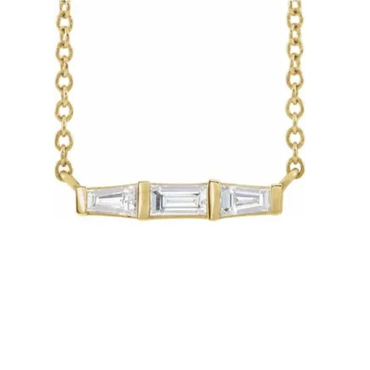 14K Yellow Gold Baguette Diamond Bar Necklace