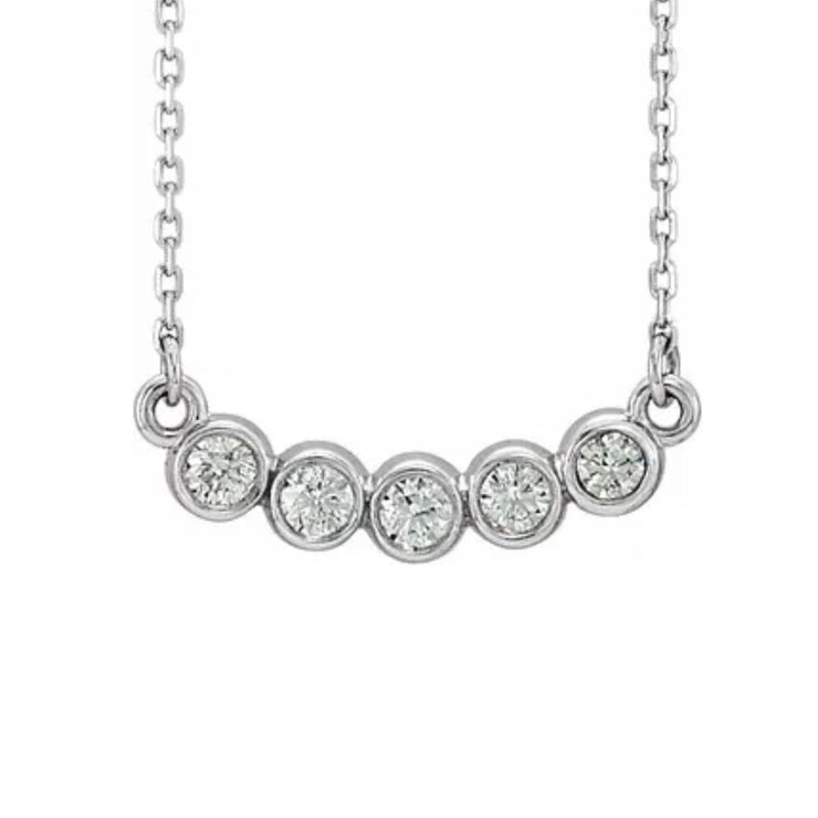 14K White Gold Round Diamond Curved Bezel Necklace