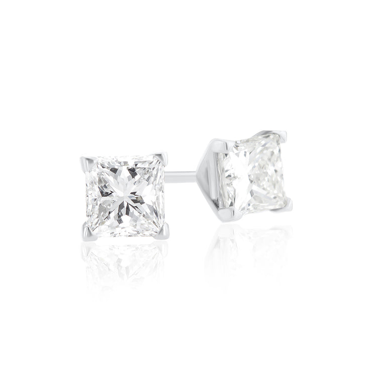 14K White Gold 0.88 CT Princess Diamond Martini Stud Earrings