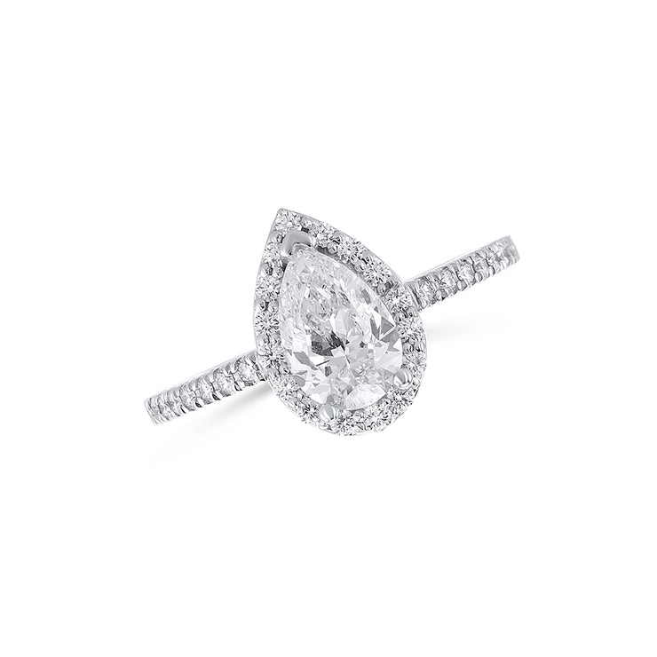 14K White Gold GIA-Certified 1.00 CT Pear Diamond Halo Ring