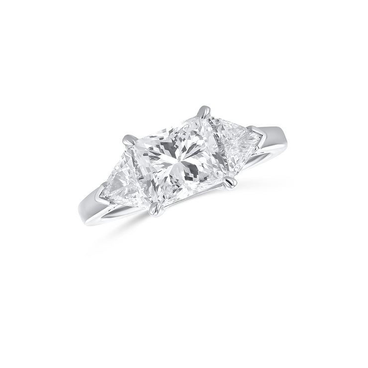 Platinum 2.00 CT Princess and 0.70 CT Trillion Diamond Three Stone Engagement Ring