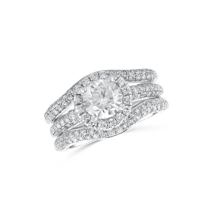 1.15 CT Round Diamond and 1.70 CT Micro Pavé 14K White Gold Engagement and Wedding Ring Set