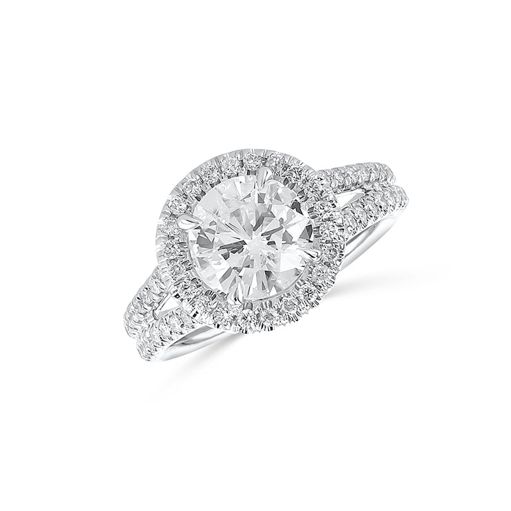 1.54 CT Round Diamond and 0.50 Cttw Halo Split-Shank 18K White Gold Engagement Ring