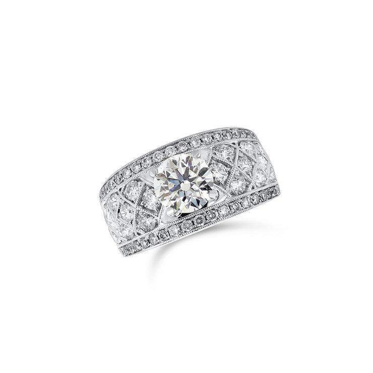 1.21 CT Round Diamond and 1.08 CT Channel Set 18K White Gold Engagement Ring