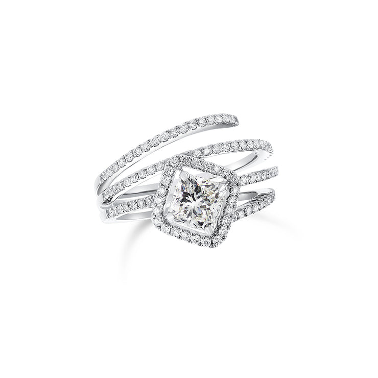 1.04 CT Radiant Diamond and 0.52 Cttw Spiral 18K White Gold Engagement Ring