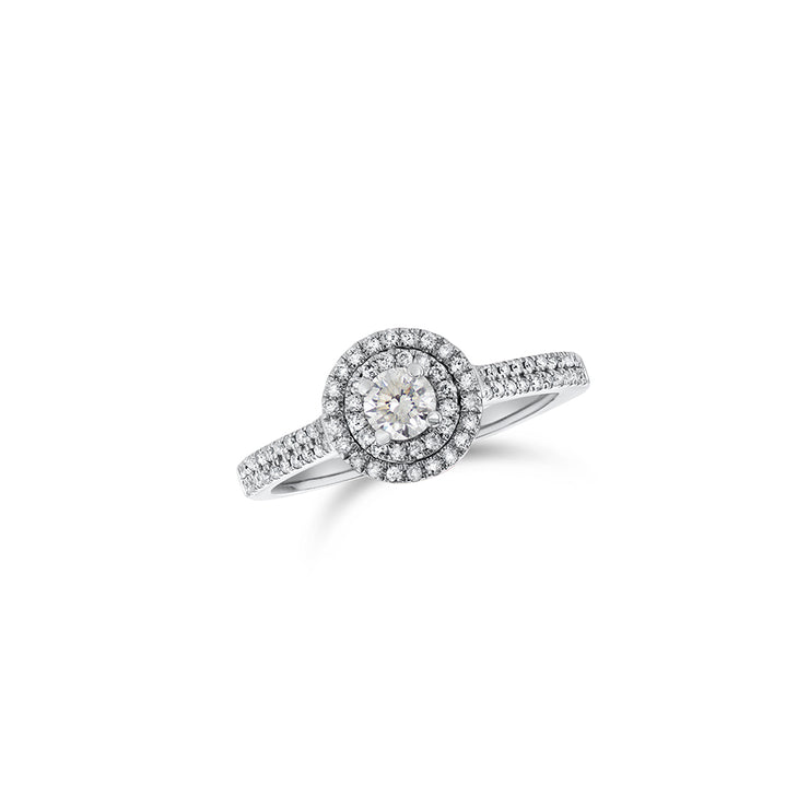 0.40 CT Round Diamond and 0.25 CT Double Halo 14K White Gold Estate Engagement Ring