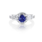 0.53 CT Round Sapphire and 0.40 Cttw Diamond Halo 14K White Gold Ring