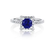 0.89 CT Cushion Sapphire and 0.65 Cttw Diamond Halo 14K White Gold Ring