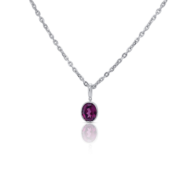 2.00 CT Oval Pink Tourmaline Gemstone Solitaire 14K White Gold Necklace