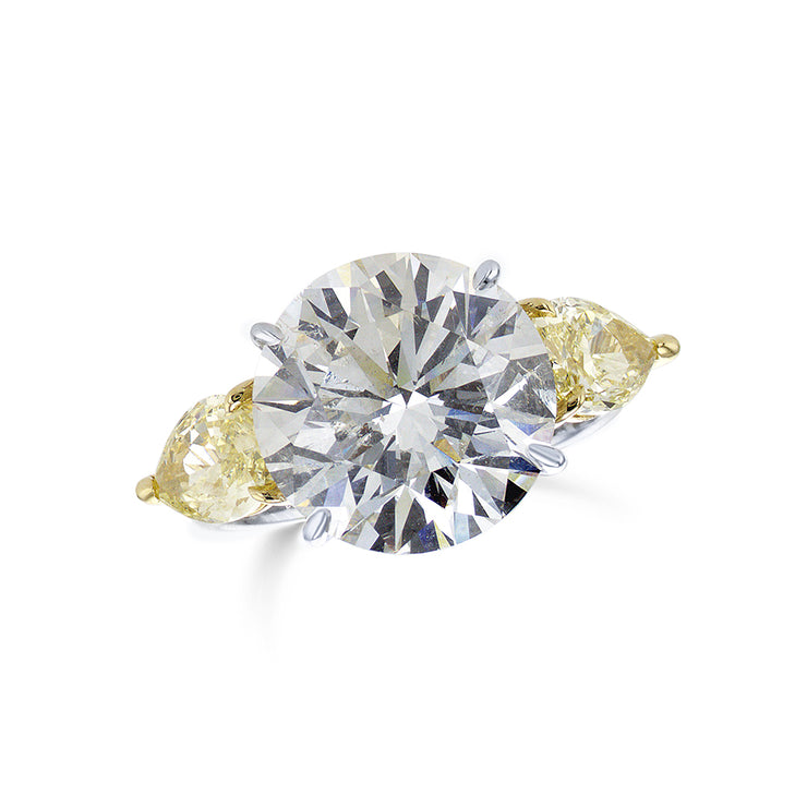7.54 CT Round Diamond and 1.78 CT Fancy Yellow Pear Three Stone Platinum & 18K Yellow Gold Engagement Ring