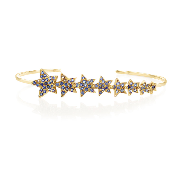 1.14 Cttw Sapphire Gemstone Gold Star 14K Rose Gold Cuff Bracelet