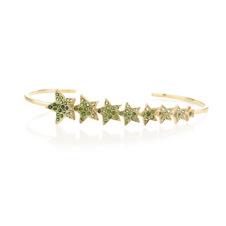 1.14 Cttw Tsavorite Gemstone Gold Star 14K Rose Gold Cuff Bracelet