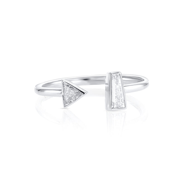 0.16 CT Baguette and 0.13 CT Trillion Cut Diamond Bypass Open-Station 14K White Gold Fashion Band