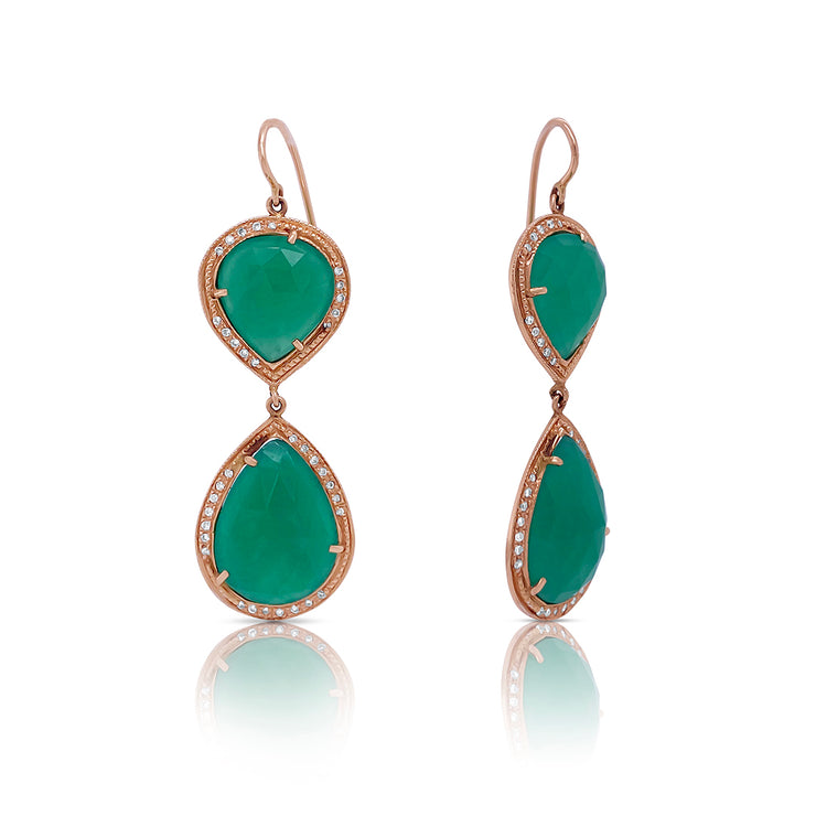 Emerald and 0.80 Cttw Diamond 14K Rose Gold Dangle Estate Earrings