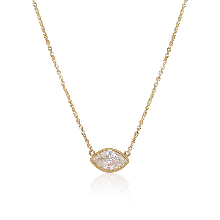 1.08 CT Marquise Diamond Solitaire Bezel-Set 14K Yellow Gold Necklace