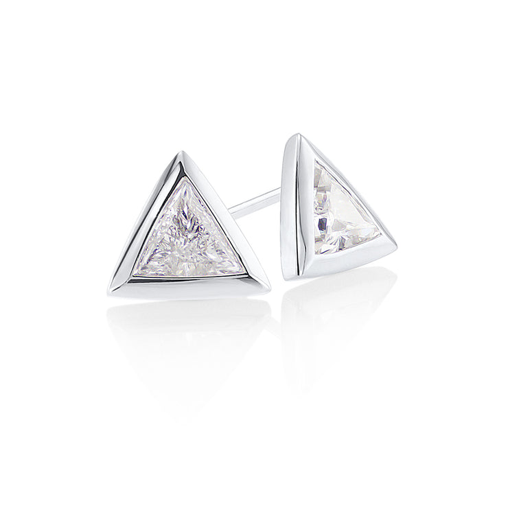 0.63 Cttw Trillion Cut Diamond Bezel-Set 14K White Gold Stud Earrings