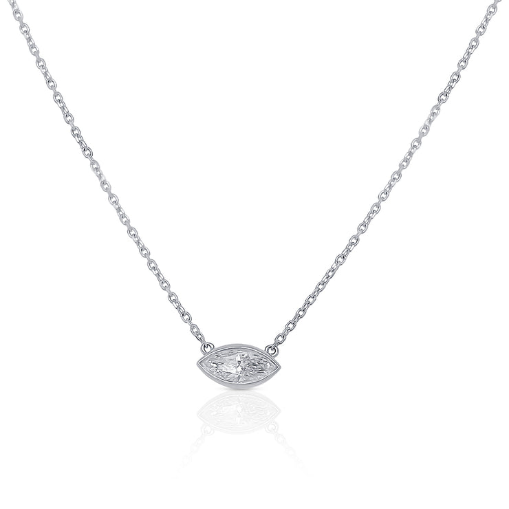 0.50 CT Marquise Diamond Solitaire Bezel-Set 14K White Gold Necklace