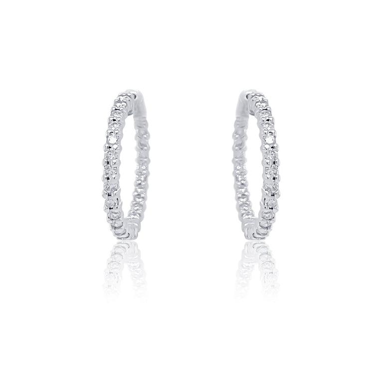 1.50 Cttw Round Diamond Inside-Out Hoop 14K White Gold Estate Earrings