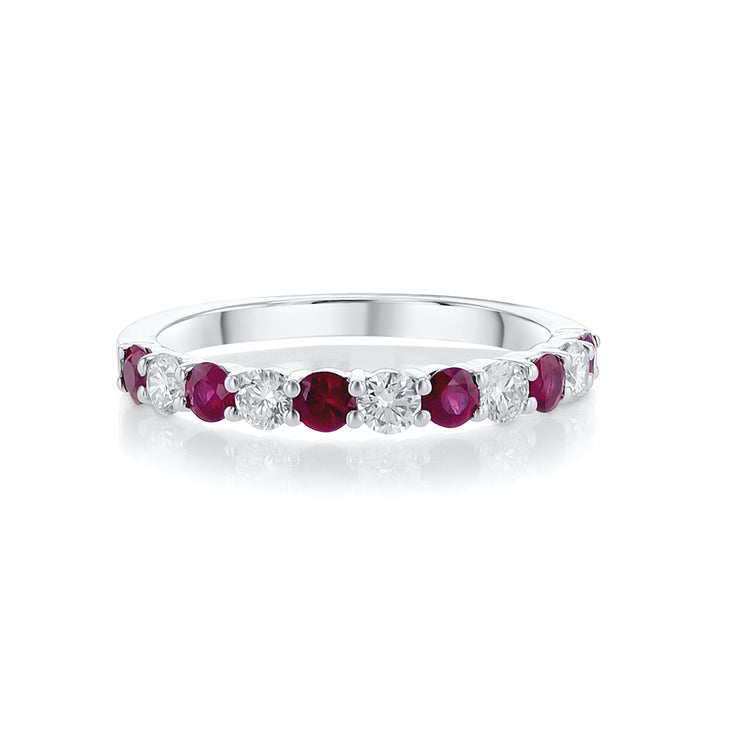 0.49 Cttw Round Rubies and 0.36 Cttw Round Diamond Althernating 18K White Gold Band