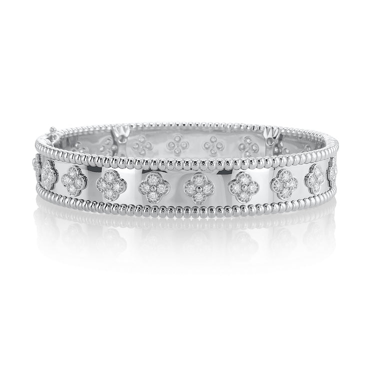 1.79 Cttw Round Diamond Floral 18K White Gold Fashion Bangle Bracelet