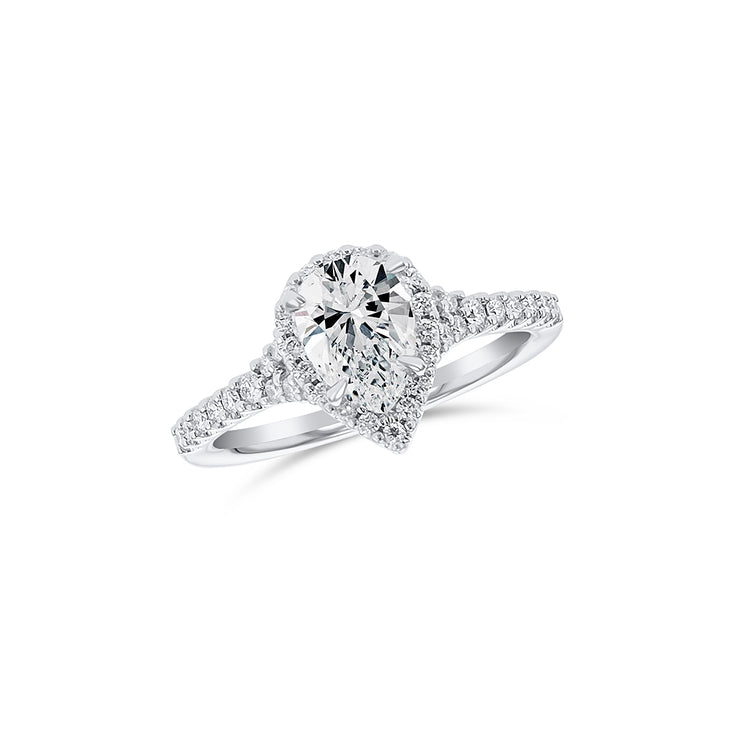 0.95 CT Pear Cut Diamond and 0.36 Cttw Halo Split-Shank 14K White Gold Engagement Ring