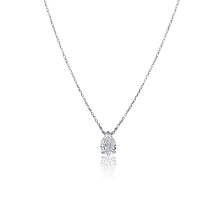 1.00 CT Pear Lab Grown Diamond Solitaire 14K White Gold Necklace