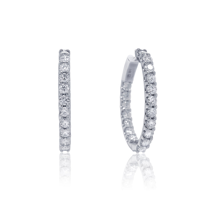 3.00 CT Round Lab Grown Diamond Inside-Out 14K White Gold Hoop Earrings