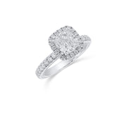1.52 CT Square Cushion Lab Grown Diamond and 1.00 CT Halo 14K White Gold Engagement Ring
