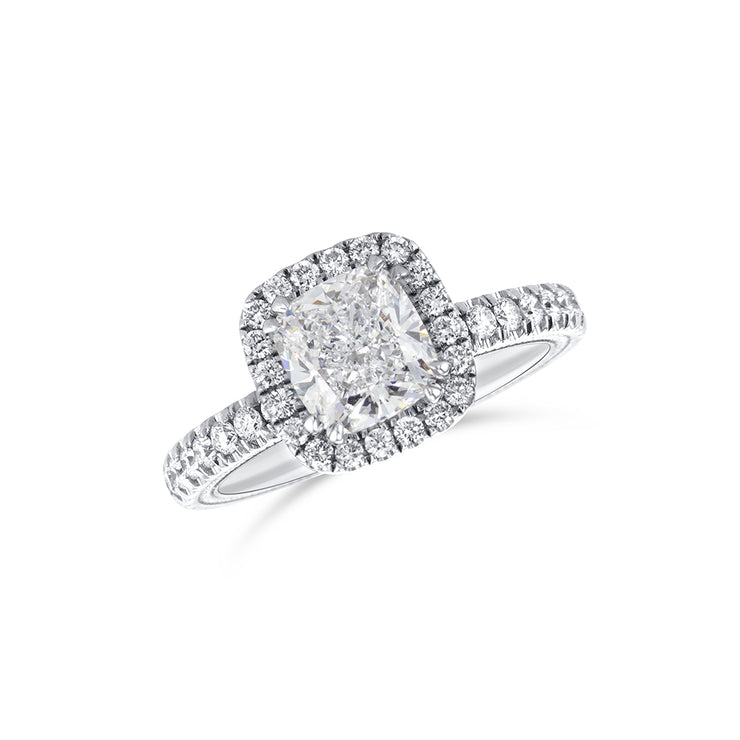 1.52 CT Square Cushion Lab Grown Diamond and 1.00 CT Halo 14K White Gold Engagement Ring