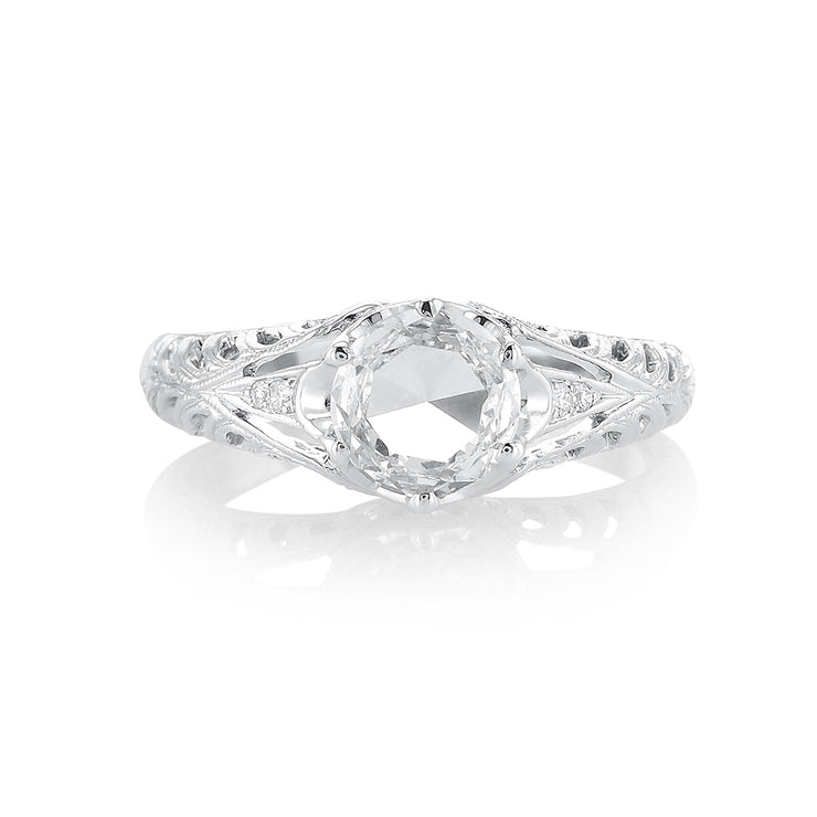 0.93 CT Rose-Cut Lab Grown Diamond and 0.07 Cttw Antique 18K White Gold Solitaire Ring