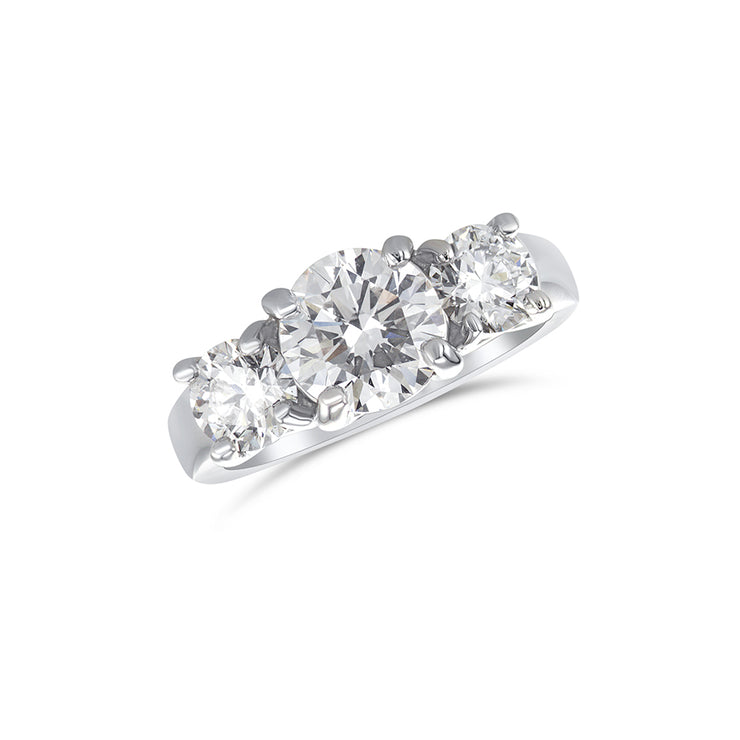 1.56 CT and 1.02 CT Round Lab Grown Diamond Three Stone 14K White Gold Engagement Ring