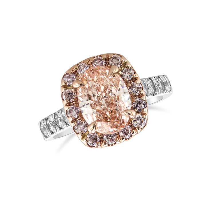 2.87 CT Lab Grown Pink Diamond, 0.34 CT Halo, and 1.14 CT Prong Set 14K Two Tone Gold Engagement Ring