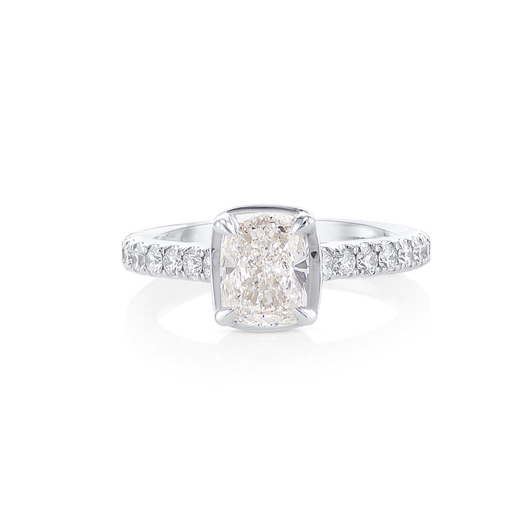 1.62 CT Lab Grown Cushion Cut and 0.60 Cttw Prong Set and Hidden Halo Diamond 14K White Gold Engagement Ring