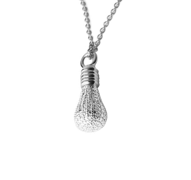 Sterling Silver 0.06 CT Diamond Pavé Lightbulb Necklace by Pavé the Way Jewelry