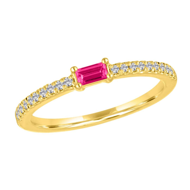 14K Yellow Gold Diamond & 0.10 CT Pink Tourmaline Fashion Band by My Story Jewelry