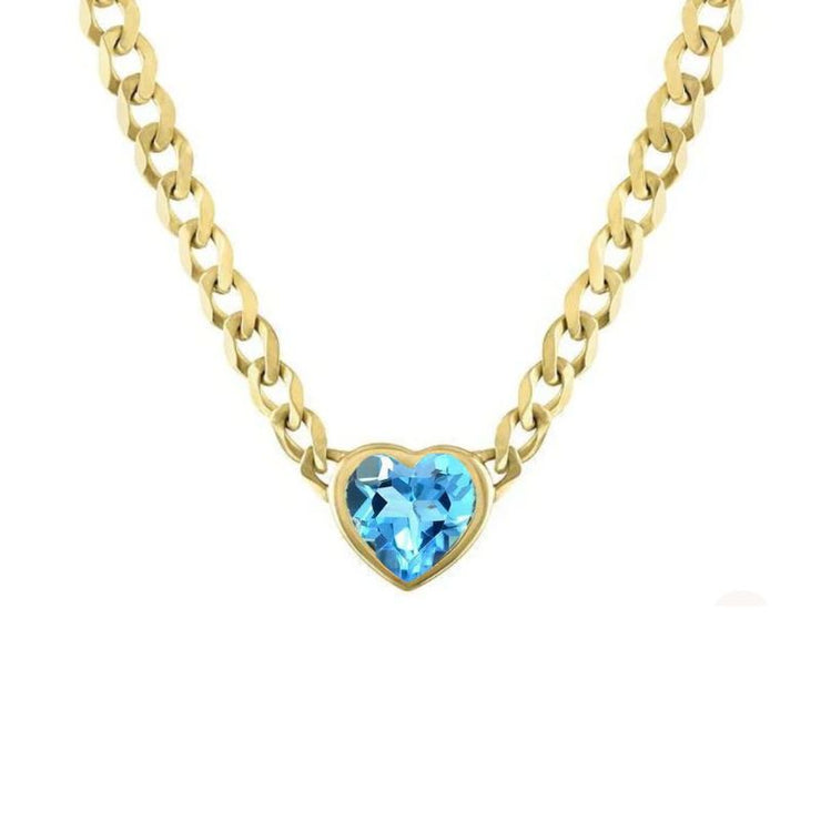 14K Yellow Gold 1.38 CT Blue Topaz Heart Pendant by My Story Jewelry