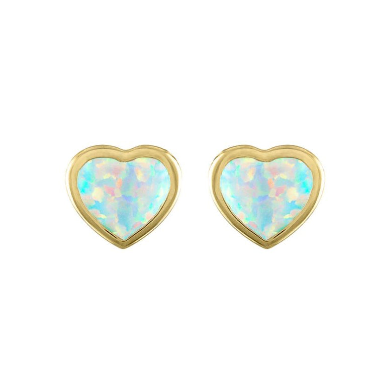 14K Yellow Gold 0.84 CT Opal Heart Stud Earrings by My Story Jewelry