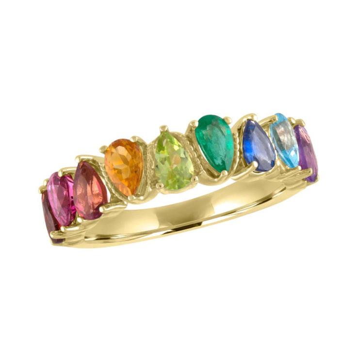 2.14 Cttw Pear Cut Rainbow Gemstone 14K Yellow Gold Band by My Story Jewelry