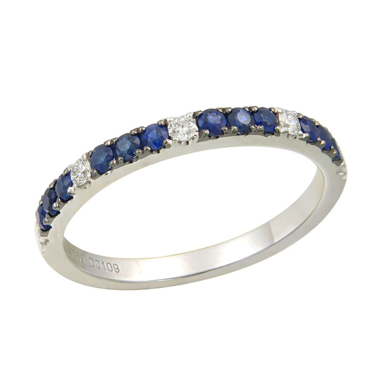 0.26 Cttw Sapphire and 0.08 Cttw Diamond 18K White Gold Halfway Band