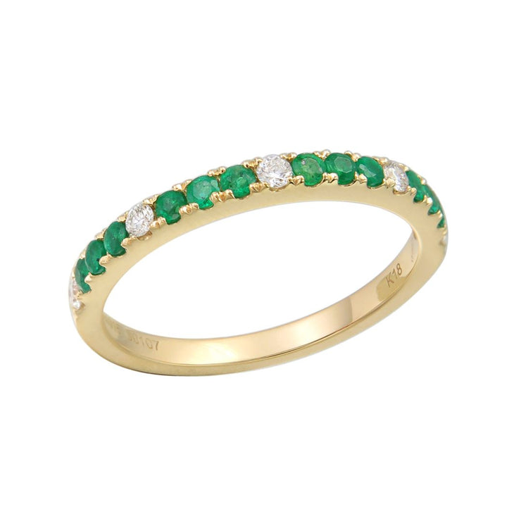 0.21 Cttw Emerald and 0.09 Cttw Diamonds 18K Yellow Gold Halfway Band