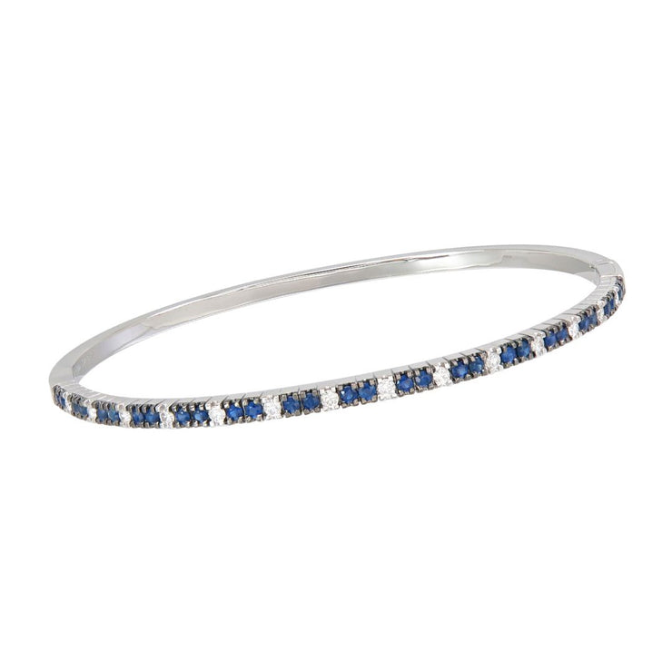 0.63 Cttw Sapphire and 0.23 Cttw Diamond 18K White Gold Bangle Bracelet