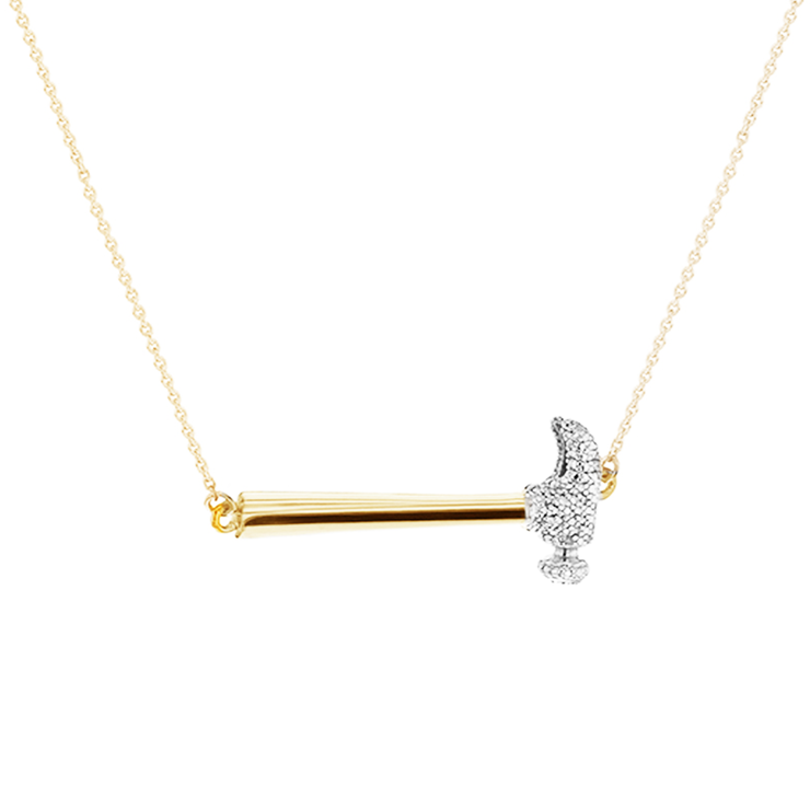 Sterling Silver and Gold Plated 0.06 CT Diamond Pavé Hammer Necklace by Pavé the Way Jewelry