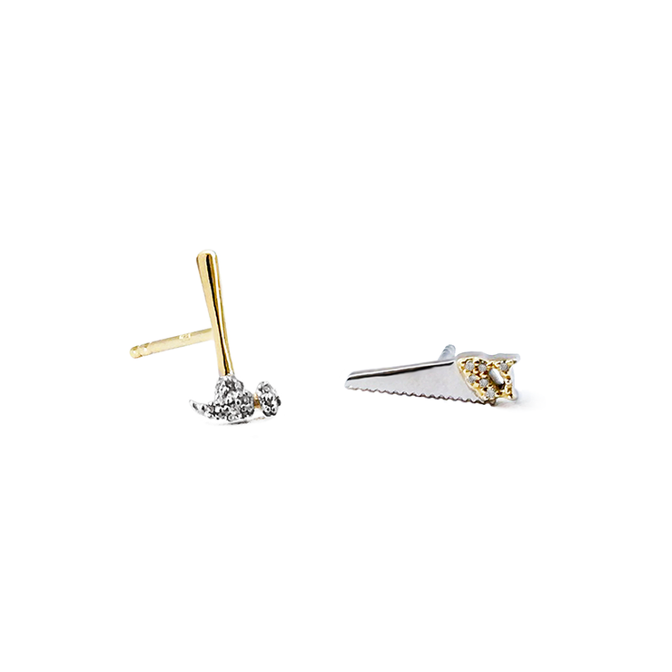 Sterling Silver and Gold Plating 0.05 CT Diamond Pavé Stud Earrings "Handle With Care" by Pavé the Way Jewelry