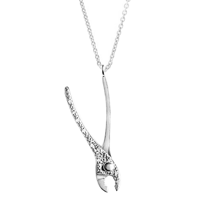 Sterling Silver 0.03 CT Diamond Pavé Pliers Necklace by Pavé the Way Jewelry
