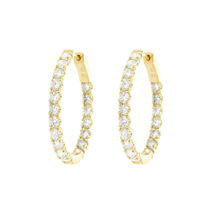 4.05 Cttw Round Diamond Inside-Out 14K Yellow Gold Hoop Earrings