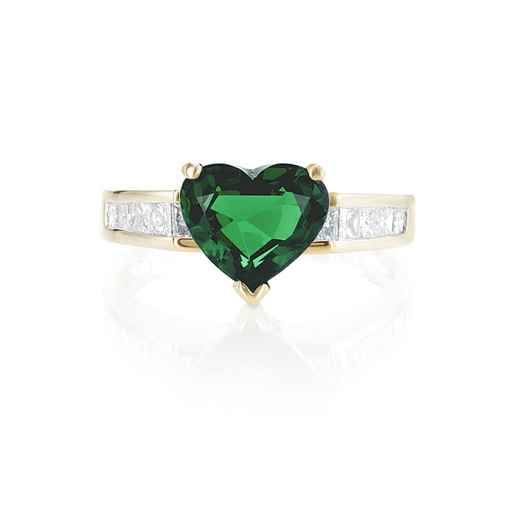 1.97 CT Heart Shaped Emerald and 0.60 Cttw Princess Diamond 18K White Gold Ring