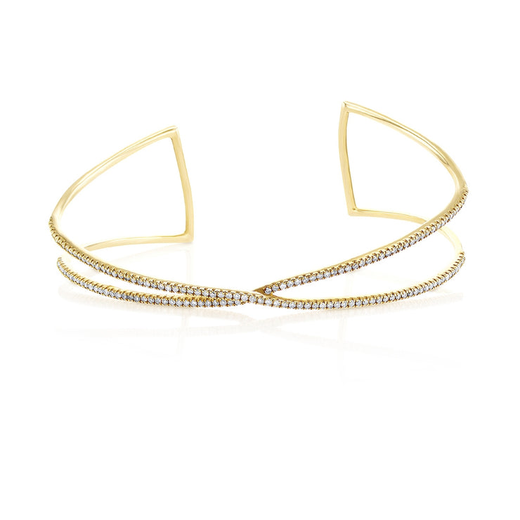 2.00 Cttw Round Diamond 18K Yellow Gold Fashion Cuff Bracelet