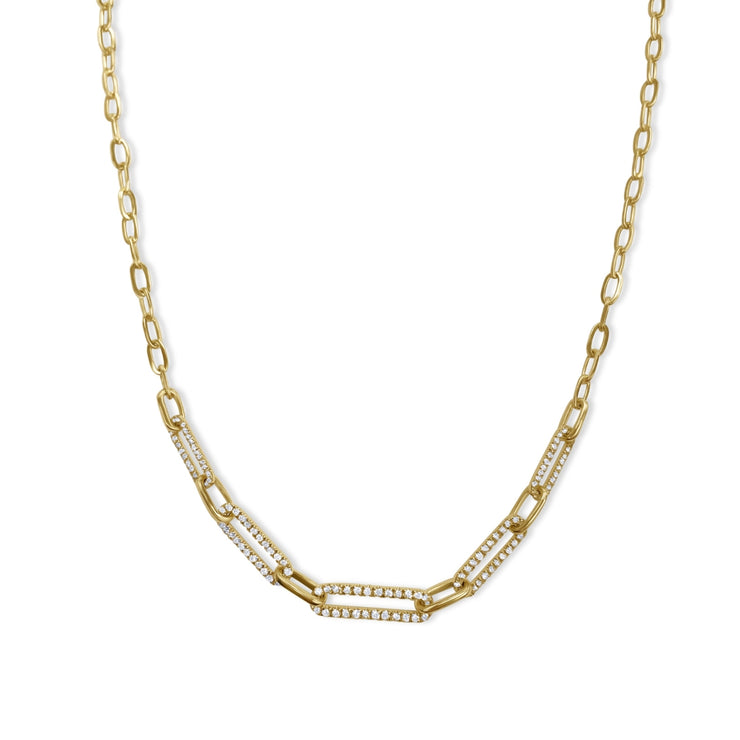 0.71 Cttw Round Diamond Paperclip 14K Yellow Gold Necklace